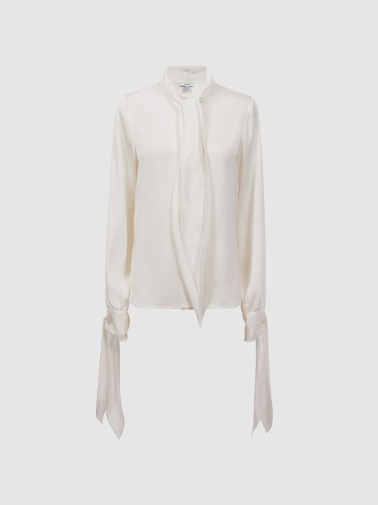 Reiss Ivory Giselle Tie Detail Blouse - Image 2 of 5