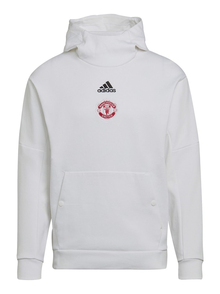 adidas White Manchester United Travel Hoodie - Image 1 of 1