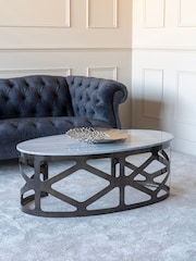 Libra Interiors Black Metropolitan Coffee Nickel Finish Round Coffee Table - Image 1 of 4