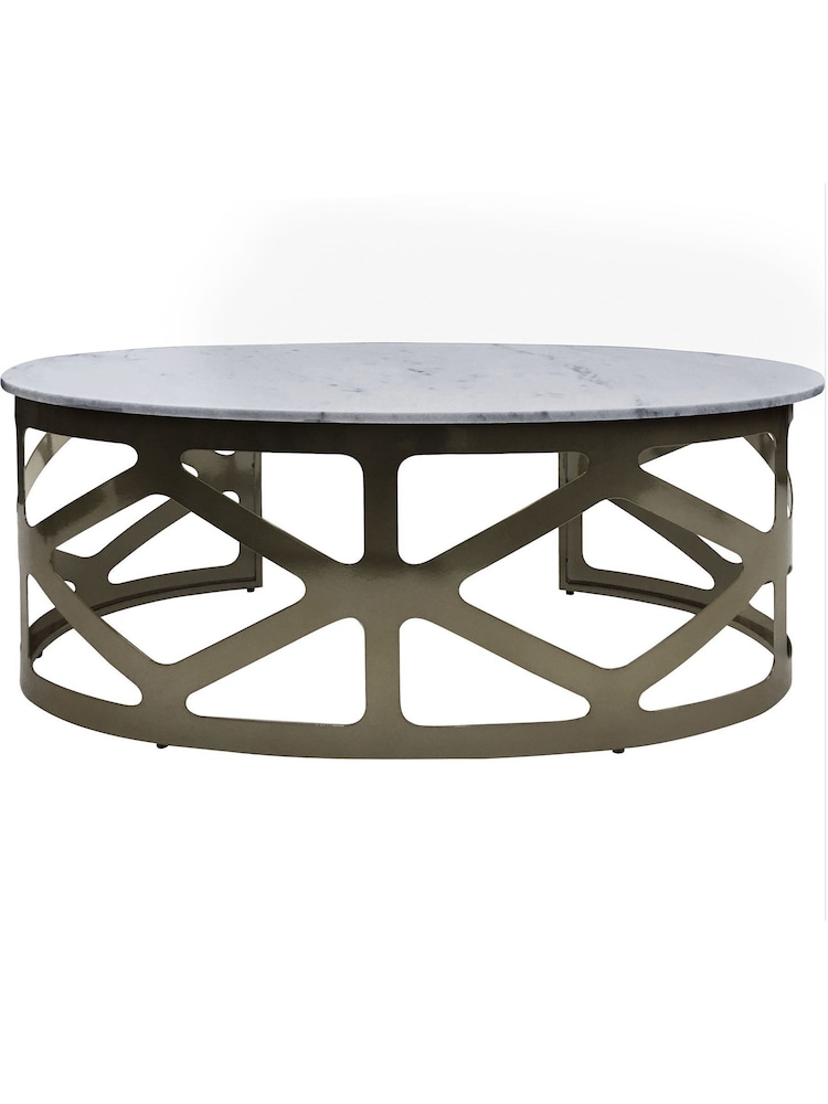 Libra Interiors Black Metropolitan Coffee Nickel Finish Round Coffee Table - Image 2 of 4