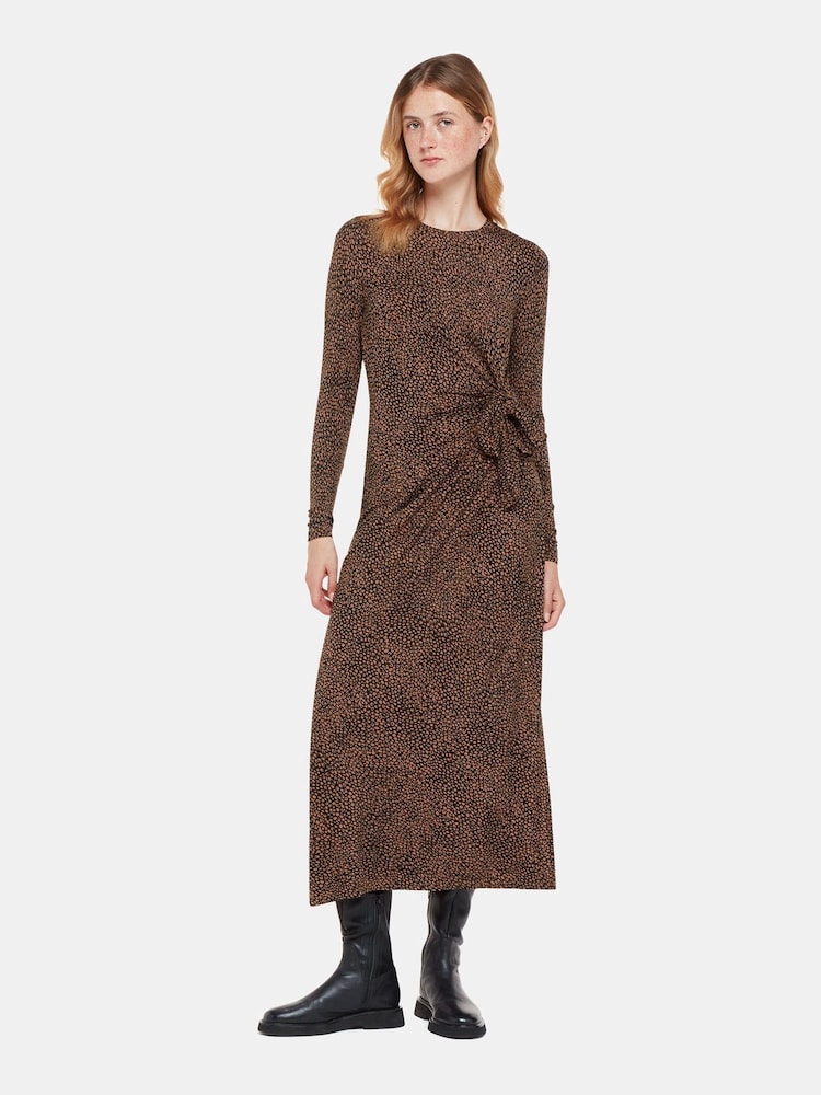 Whistles Coffee Bean Tie Brown Jersey Dress - Image 1 of 5