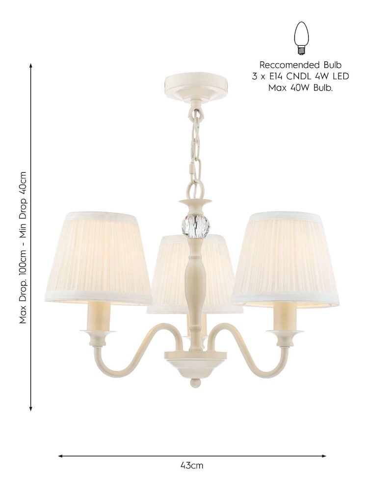 Laura Ashley Cream Ellis Chandelier 3 Light Light - Image 5 of 5