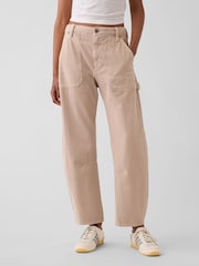 Gap Beige Mid Rise Barrel Utility Ankle Trousers - Image 1 of 5