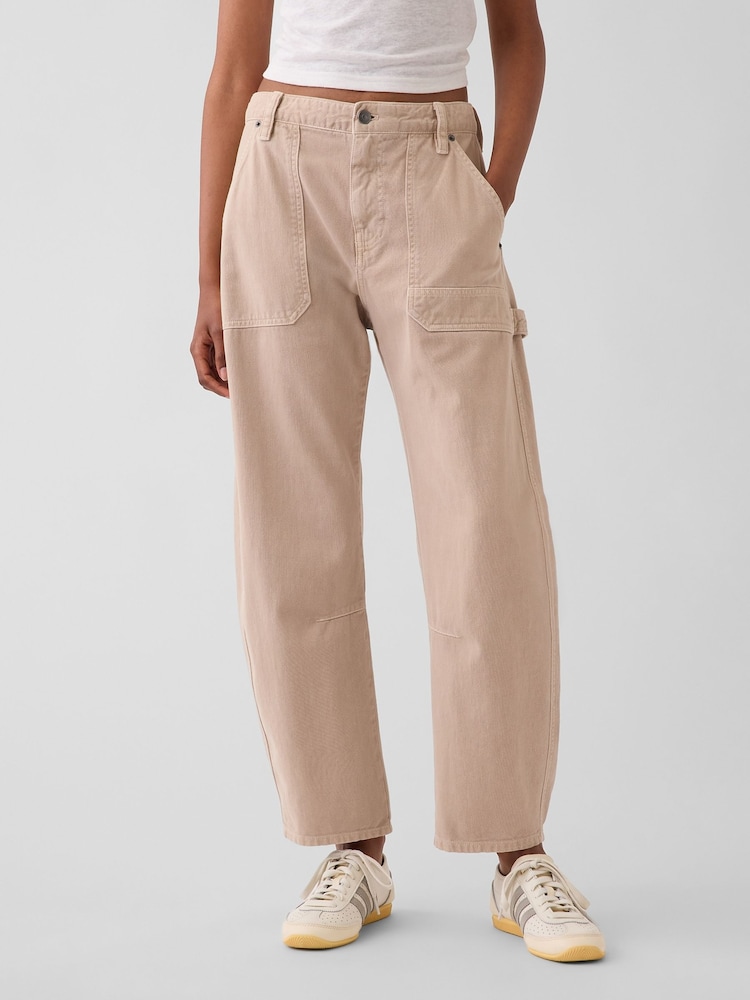 Gap Beige Mid Rise Barrel Utility Ankle Trousers - Image 1 of 5