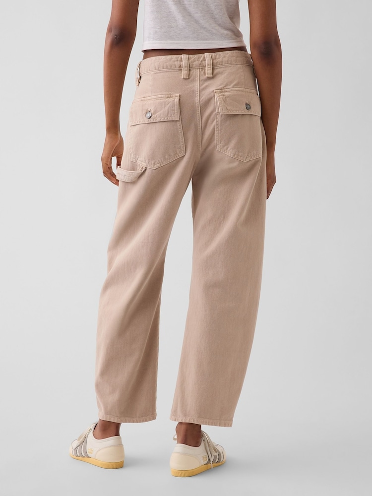 Gap Beige Mid Rise Barrel Utility Ankle Trousers - Image 2 of 5