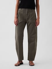 Gap Green Mid Rise Barrel Utility Ankle Trousers - Image 1 of 5