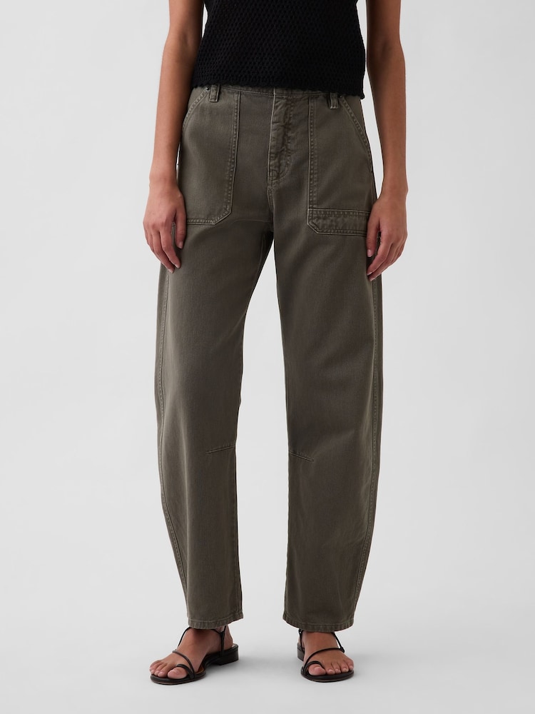 Gap Green Mid Rise Barrel Utility Ankle Trousers - Image 1 of 5