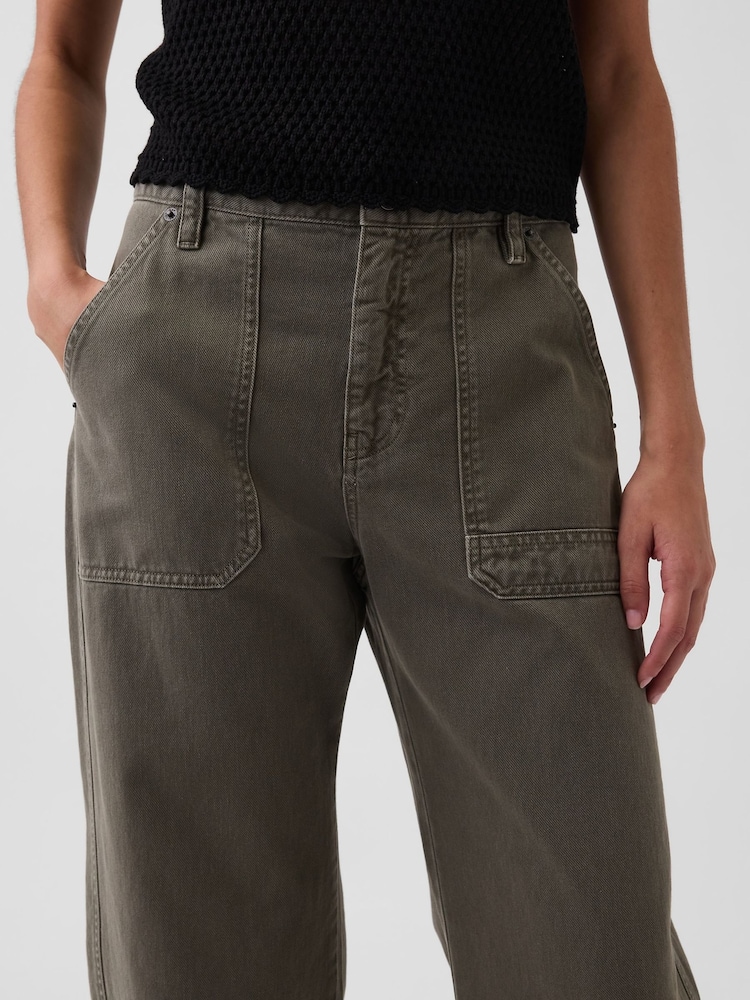 Gap Green Mid Rise Barrel Utility Ankle Trousers - Image 5 of 5