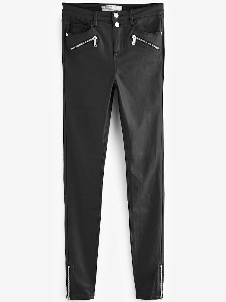 Black Coated Biker Skinny Jeans - Image 5 of 6