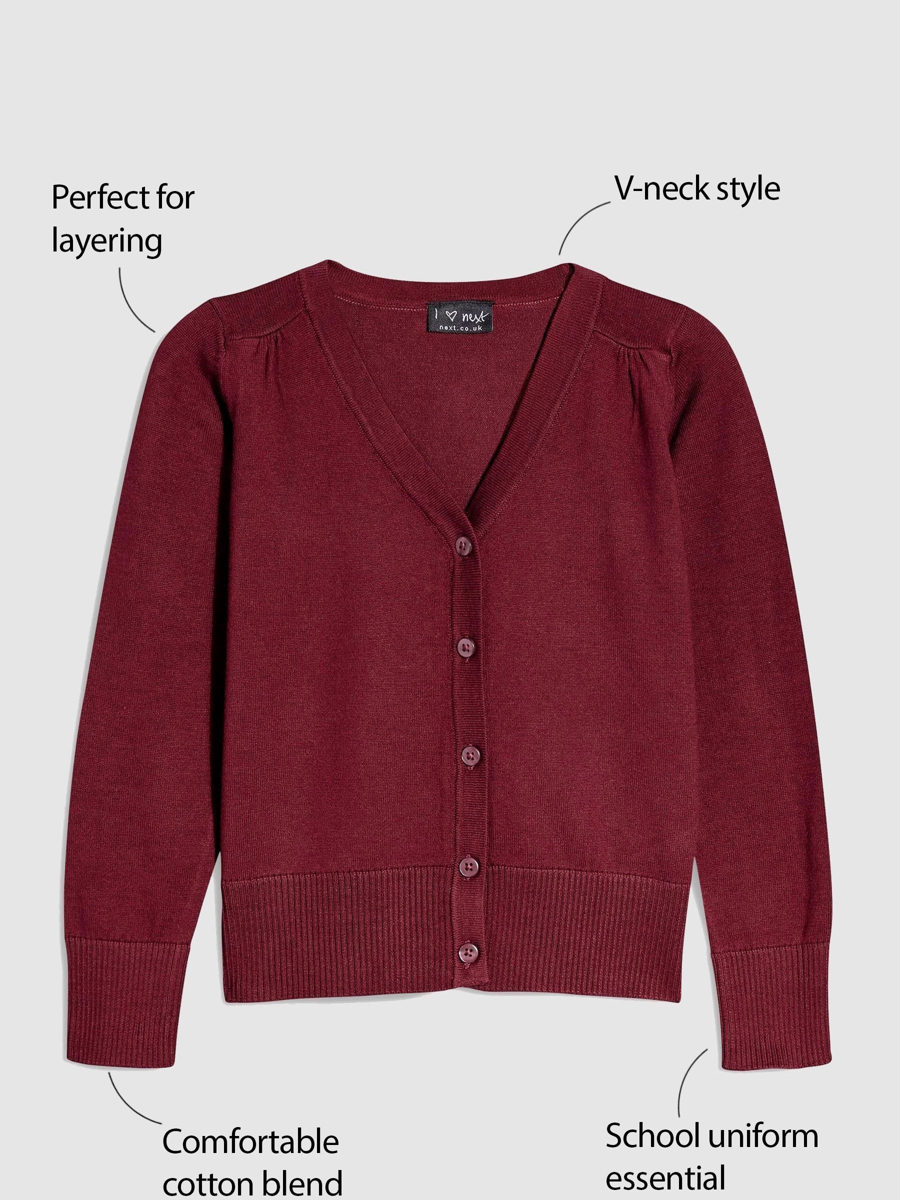 Buy Burgundy Red Cotton Rich School V-Neck Cardigan (3-16yrs