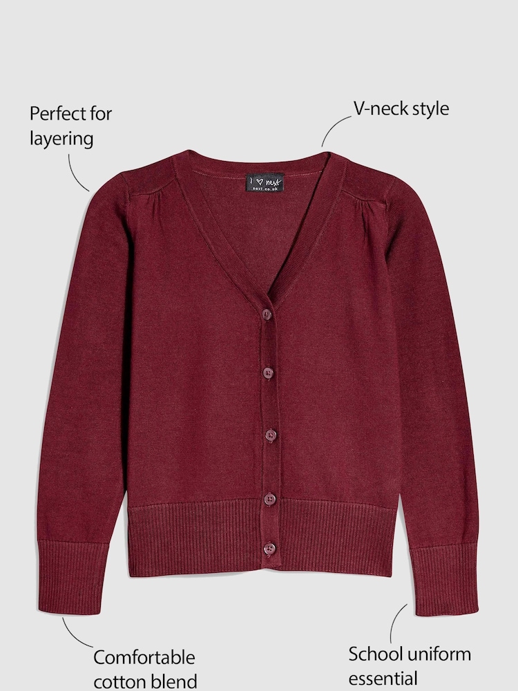 Burgundy Red Cotton Rich School V-Neck Cardigan (3-16yrs) - Image 3 of 5
