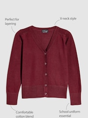 Burgundy Red Cotton Rich School V-Neck Cardigan (3-16yrs) - Image 4 of 5