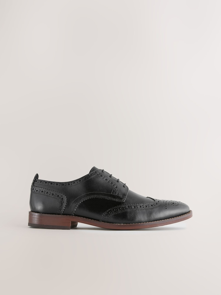 Noir - Coupe classique - Chaussures Brogue en cuir à semelle contrastante - Image 2 de 7