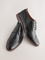 Noir - Coupe classique - Chaussures Brogue en cuir à semelle contrastante - Image 3 de 7