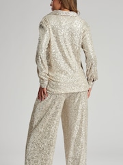 Finding Friday Silver Sequin Wide Leg Trousers - Image 3 of 4