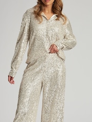 Finding Friday Silver Sequin Wide Leg Trousers - Image 4 of 4