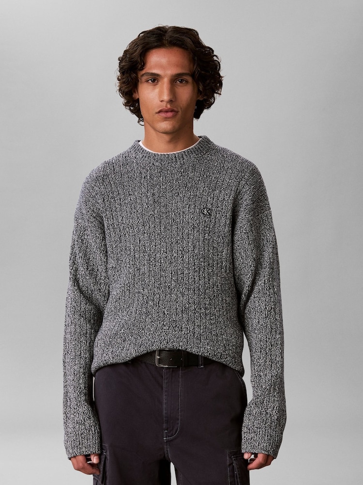 Calvin Klein Grey Cotton Ribbed Jumper - Image 1 of 6