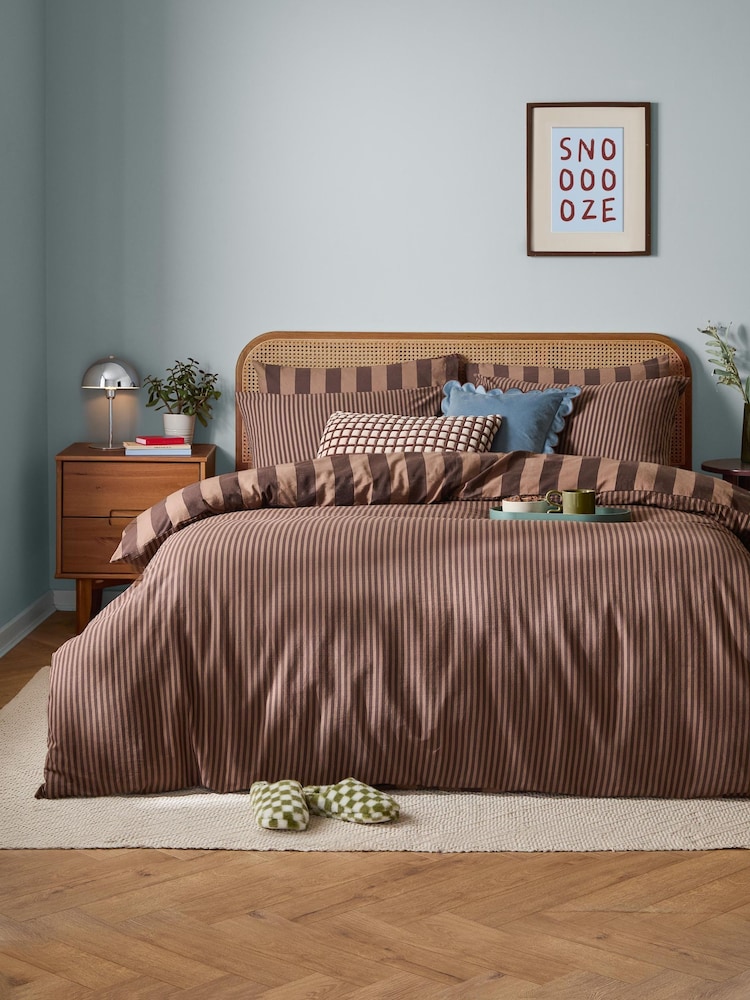 Furn Chocolate Truffle The Ultimate Stripe Reversible Duvet Cover Set - Image 1 of 4