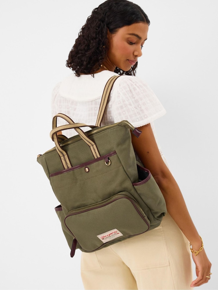 Accessorize Green Multi-Pocket Canvas Backpack - Image 3 of 3 Accessorize Green Multi-Pocket Canvas Backpack - Image 3 of 3