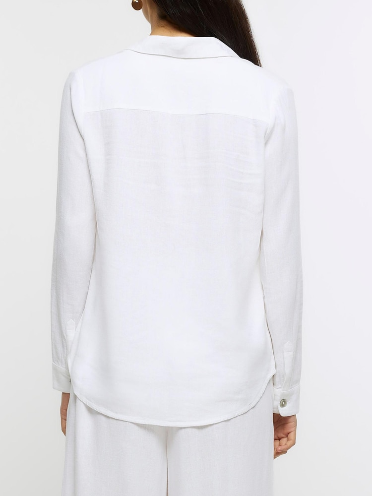 River Island White Linen Regular Shirt - Image 2 of 4