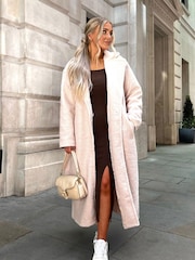 In The Style Pink Gemma Louise Miles Borg Longline Belted Coat - Image 1 of 4