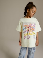 Cream Graffiti Flower Oversized Embellished Graphic T-Shirt (3-16yrs) - Image 3 of 6
