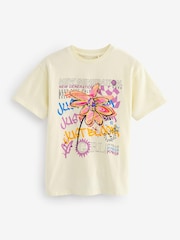 Cream Graffiti Flower Oversized Embellished Graphic T-Shirt (3-16yrs) - Image 4 of 6