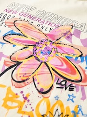 Cream Graffiti Flower Oversized Embellished Graphic T-Shirt (3-16yrs) - Image 6 of 6