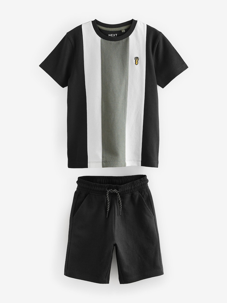 črna/bela - 100% Cotton z izrazitim barvnim vzorcem majica And Shorts Set (3-16yrs) - Slika 1 iz 3