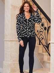Sosandar Black Fleck Print Zip Front Top - Image 4 of 5