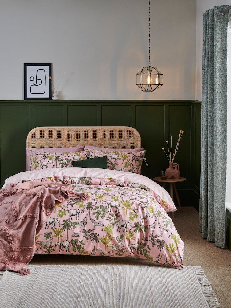 Pink Safari Reversible 100% Cotton Duvet Cover and Pillowcase Set - Image 1 of 7