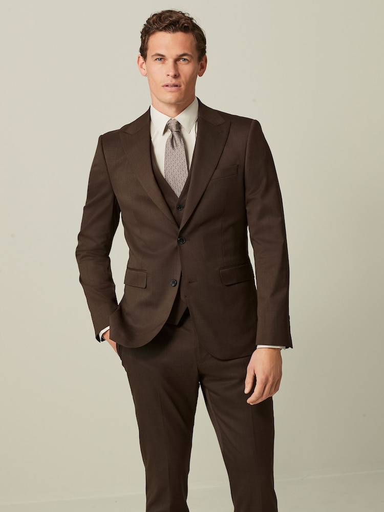 Brown Slim Fit Wool Blend Suit Jacket - Image 1 of 11