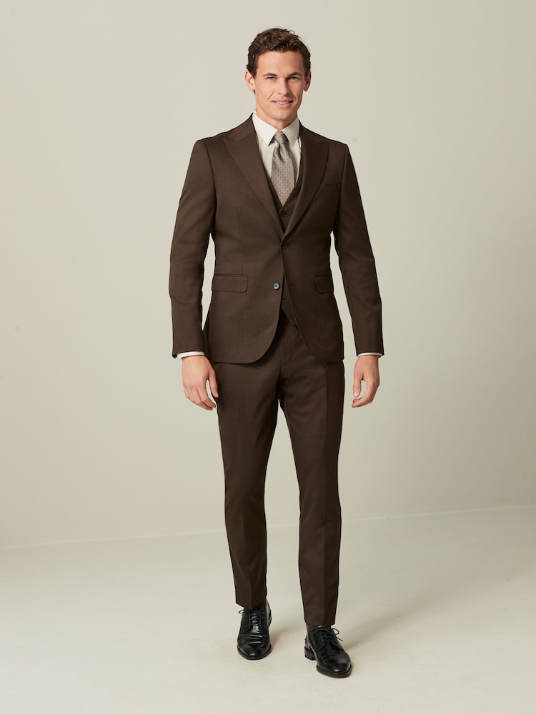 Brown Slim Fit Wool Blend Suit Jacket - Image 2 of 11