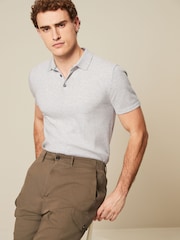 Grey Knitted Polo Shirt - Image 1 of 7