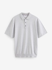 Grey Knitted Polo Shirt - Image 5 of 7