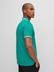 لون أخضر مع حافة ياقة باللون الأخضر - BOSS Pallas 100% Cotton Polo Shirt - صورة 2 من 5