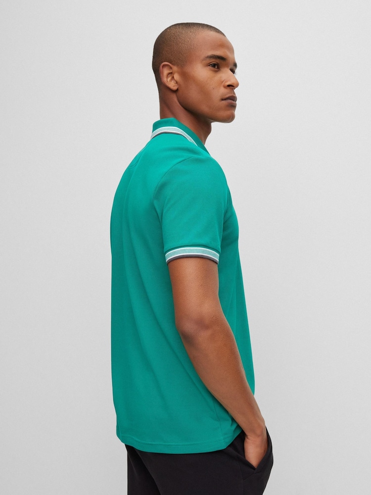 لون أخضر مع حافة ياقة باللون الأخضر - BOSS Pallas 100% Cotton Polo Shirt - صورة 2 من 5