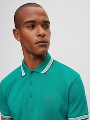 لون أخضر مع حافة ياقة باللون الأخضر - BOSS Pallas 100% Cotton Polo Shirt - صورة 4 من 5
