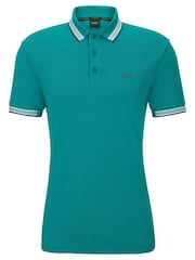 لون أخضر مع حافة ياقة باللون الأخضر - BOSS Pallas 100% Cotton Polo Shirt - صورة 5 من 5