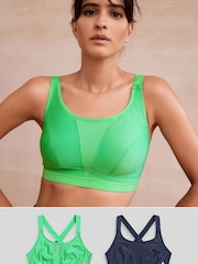 Green/Navy Blue Active Sports High Impact Crop Tops 2 Pack - Image 1 of 9