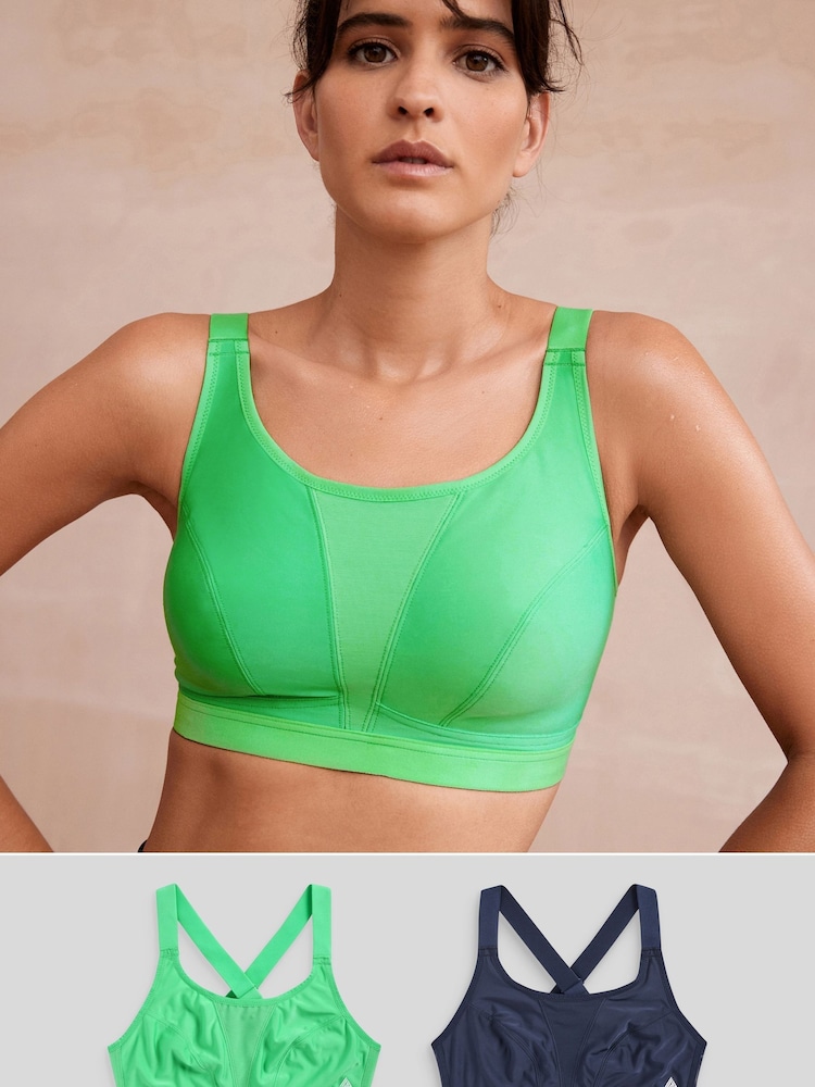 Green/Navy Blue Active Sports High Impact Crop Tops 2 Pack - Image 1 of 9