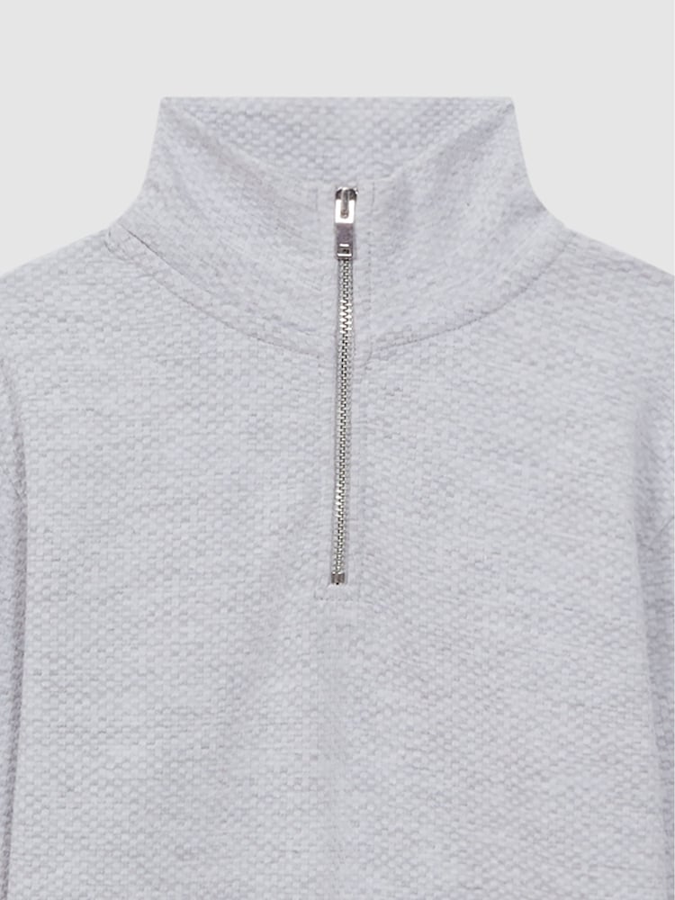 Reiss Soft Grey Bishop 3-9 yrs Textured Half-Zip Funnel Neck Top - Image 5 of 5 Reiss Soft Grey Bishop 3-9 yrs Textured Half-Zip Funnel Neck Top - Image 5 of 5