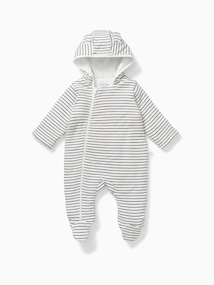 MORI Grey Stripe Cosy Zip-Up Pramsuit - Image 1 of 1 MORI Grey Stripe Cosy Zip-Up Pramsuit - Image 1 of 1