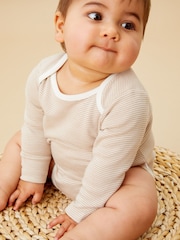 MORI Oatmeal Stripe Long Sleeve Envelope Neckline Bodysuit - Image 1 of 4