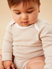 MORI Oatmeal Stripe Long Sleeve Envelope Neckline Bodysuit - Image 2 of 4