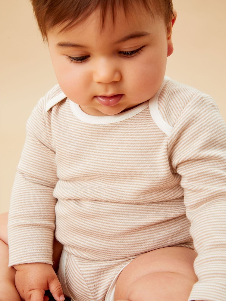 MORI Oatmeal Stripe Long Sleeve Envelope Neckline Bodysuit - Image 2 of 4 MORI Oatmeal Stripe Long Sleeve Envelope Neckline Bodysuit - Image 2 of 4