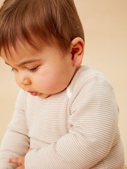 MORI Oatmeal Stripe Long Sleeve Envelope Neckline Bodysuit - Image 3 of 4