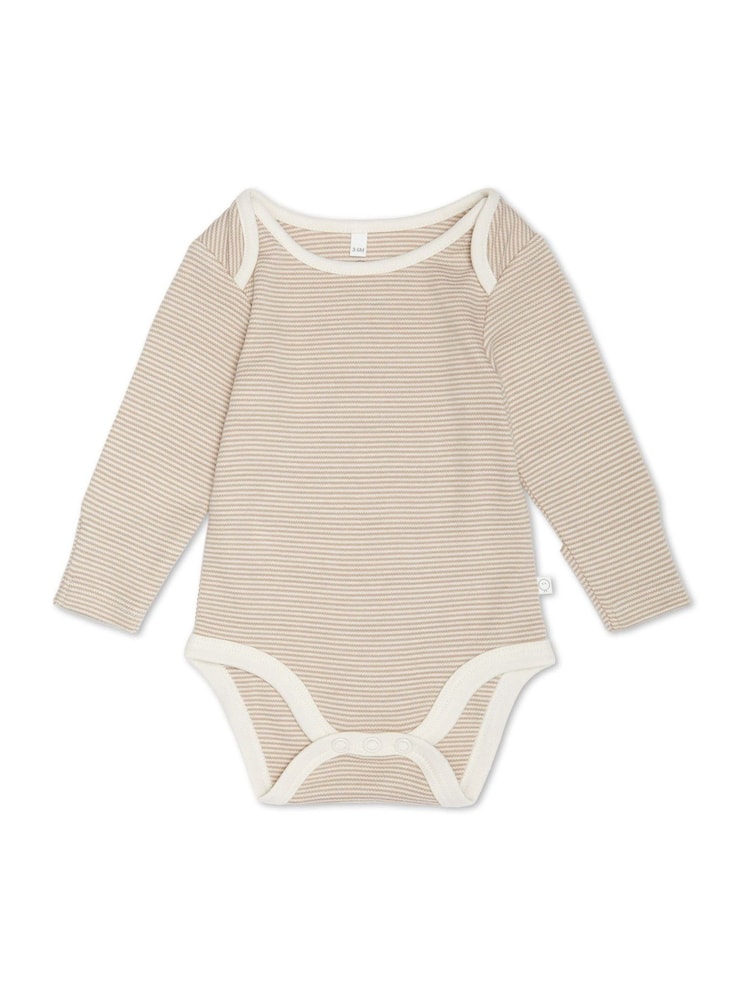 MORI Oatmeal Stripe Long Sleeve Envelope Neckline Bodysuit - Image 4 of 4 MORI Oatmeal Stripe Long Sleeve Envelope Neckline Bodysuit - Image 4 of 4
