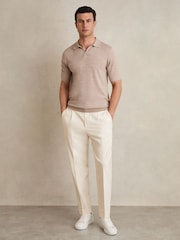 Reiss Ecru Brighton Relaxed Drawstring Trousers with Turn-Ups - Image 1 of 6