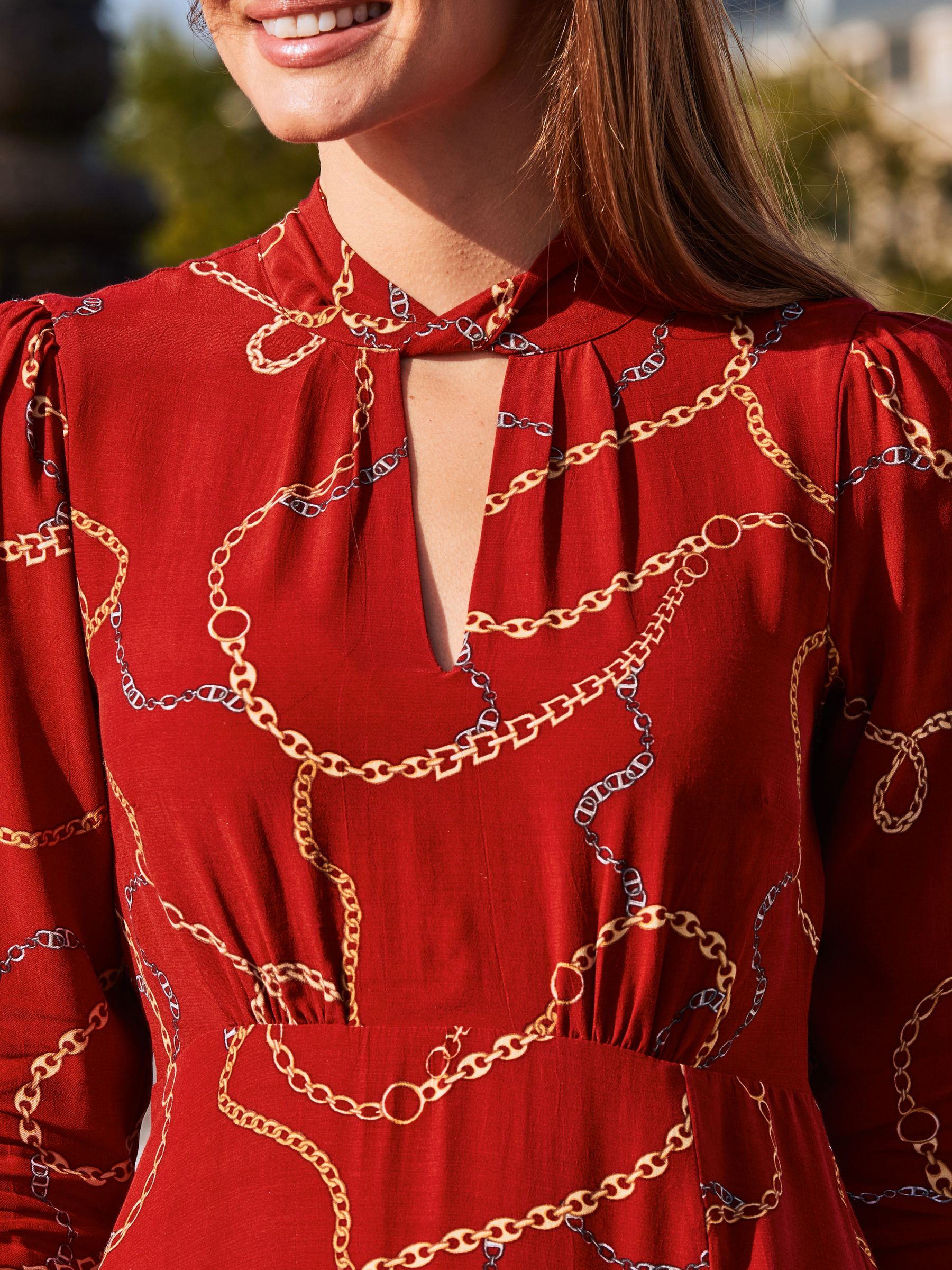 Red chain print dress top